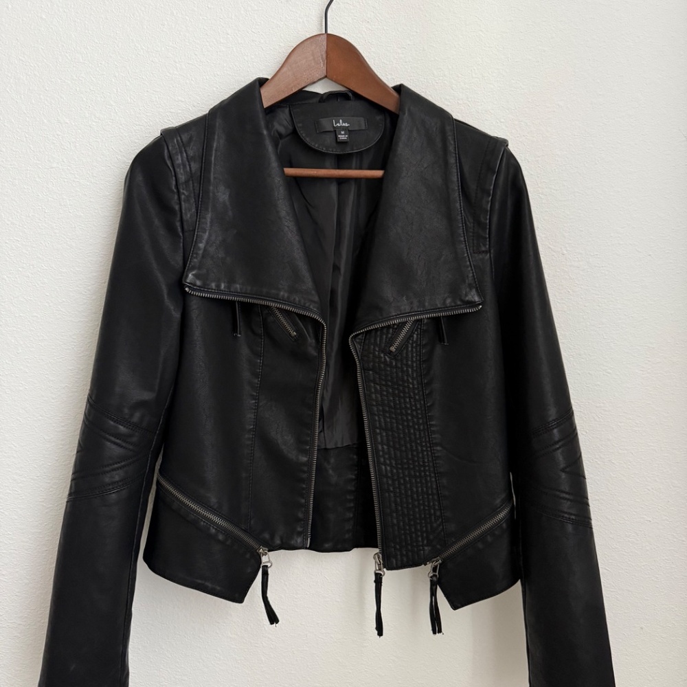 Lulus Up On A Tuesday Black Vegan Leather Jacket - Size M - Picture 2 of 6